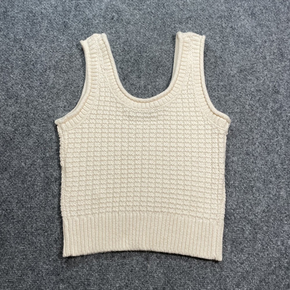 Madewell Sweater Tank Womens XXS Ivory Waffle Knit Scoop Neck Sleeveless Top